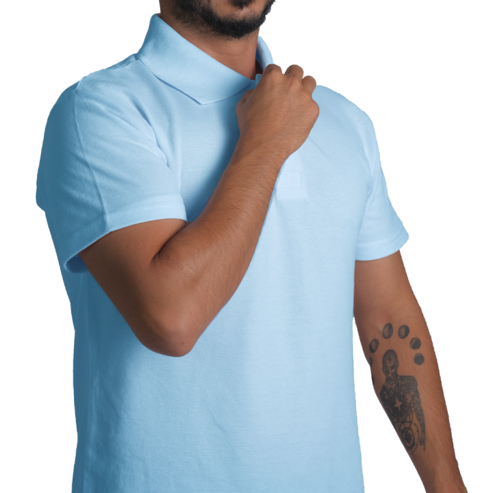 Baskılı Polo Yaka Tişört Basic Bebe Mavisi