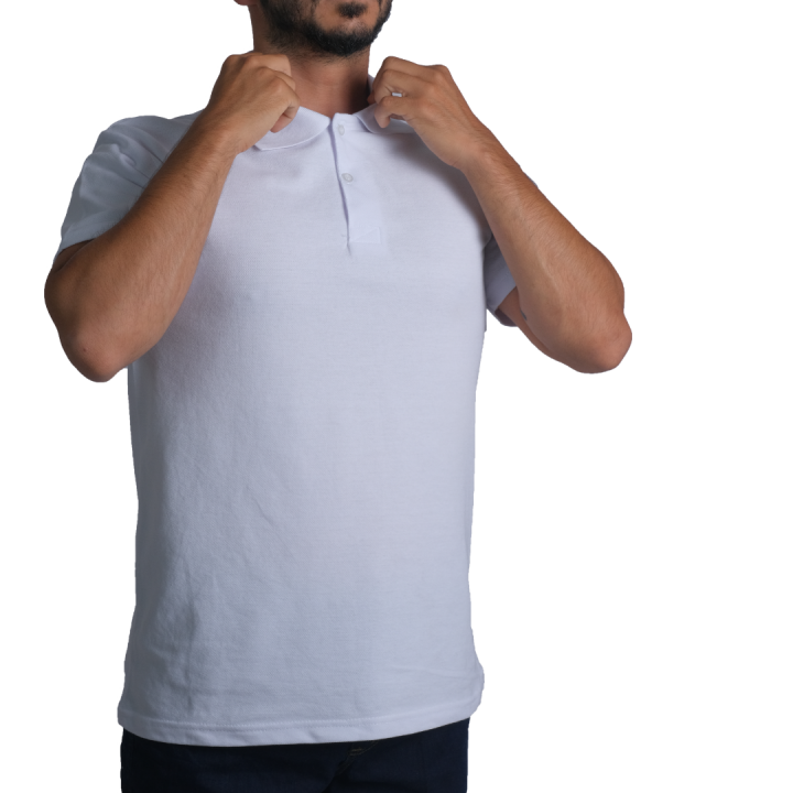 Baskılı Polo Yaka Tişört Basic Beyaz Baskılı Polo Yaka Tişört Basic Beyaz