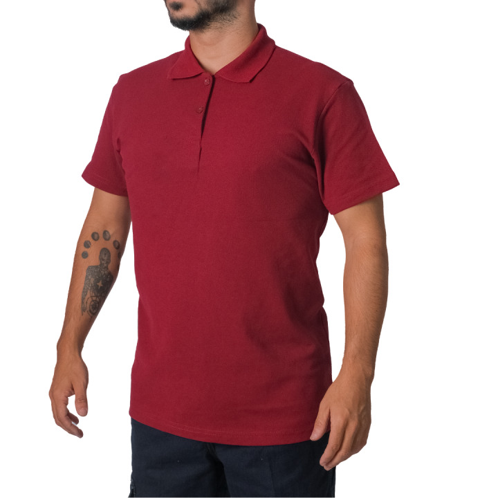 Baskılı Polo Yaka Tişört Basic Bordo