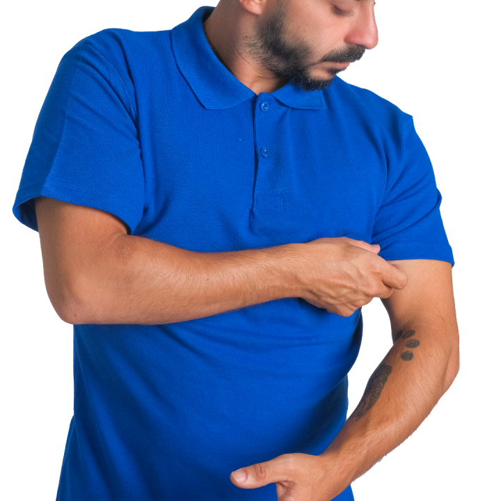 Baskılı Polo Yaka Tişört Basic Saks Mavi