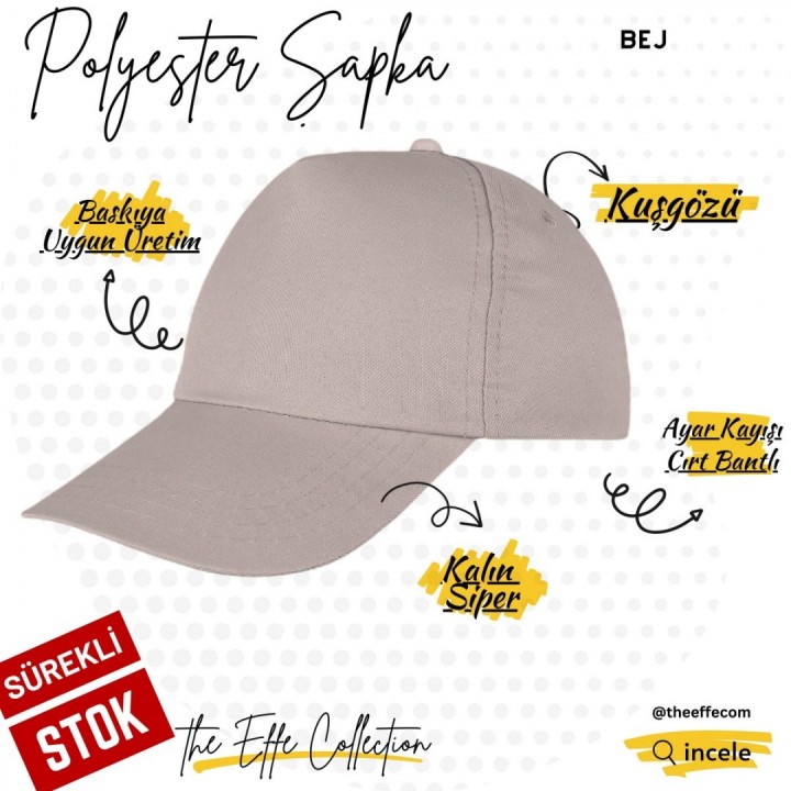Baskılı Polyester Şapka Beyaz