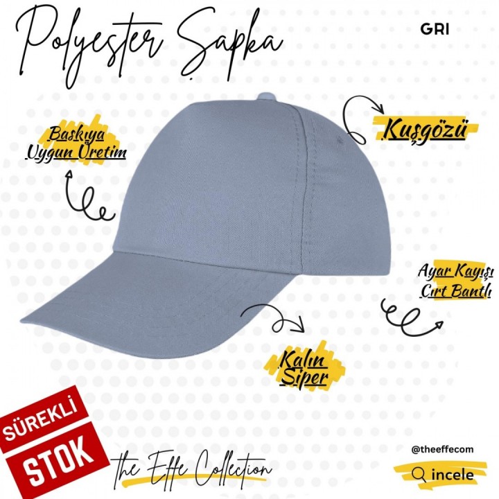 Baskılı Polyester Şapka Gri