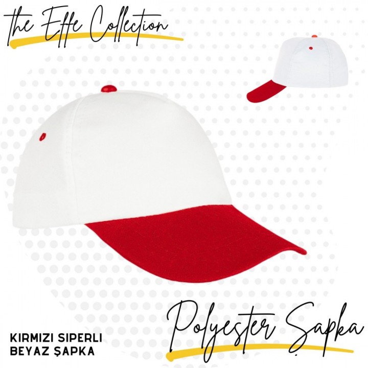 Baskılı Polyester Şapka Kırmızı Siperli Beyaz