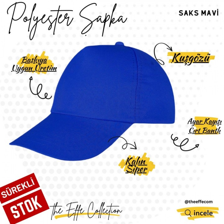 Baskılı Polyester Şapka Saks Mavi
