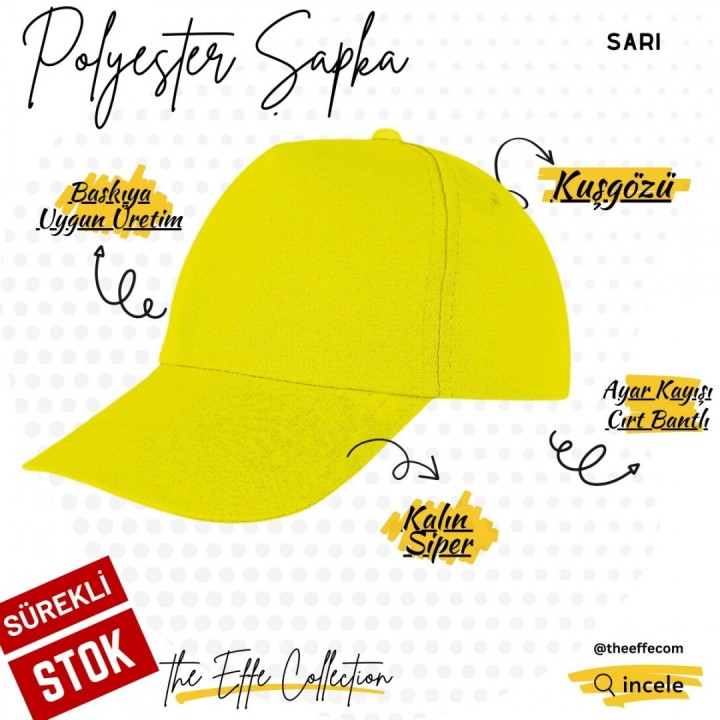 Baskılı Polyester Şapka Sarı