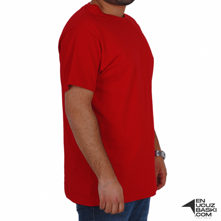 Baskılı Sıfır Yaka Basic Tişört Kırmızı