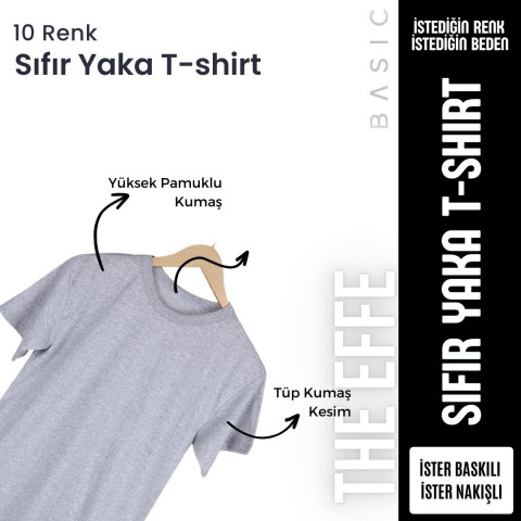 Baskılı Sıfır Yaka Basic Tişört Lacivert