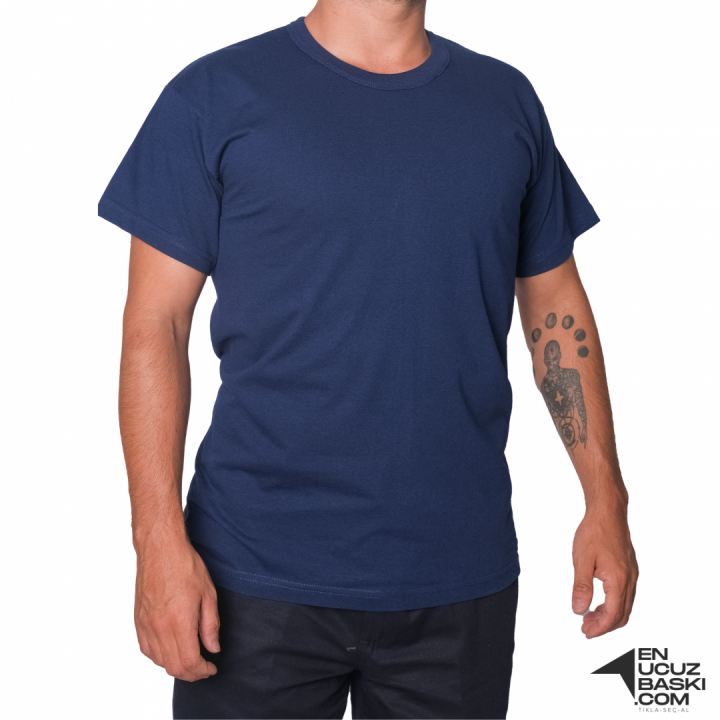 Baskılı Sıfır Yaka Basic Tişört Lacivert