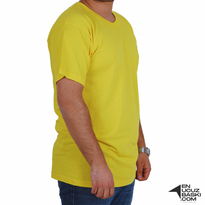 Baskılı Sıfır Yaka Basic Tişört Sarı