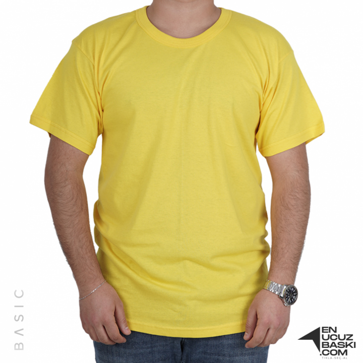 Baskılı Sıfır Yaka Basic Tişört Sarı Baskılı Sıfır Yaka Basic Tişört Sarı