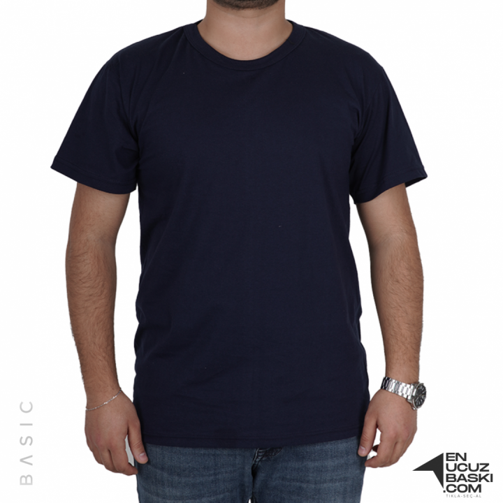 Baskılı Sıfır Yaka Basic Tişört Siyah