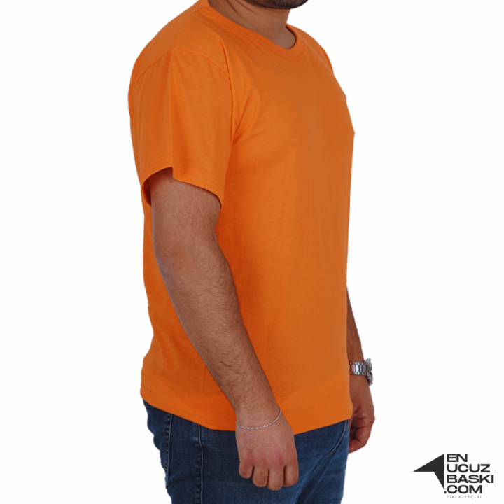 Baskılı Sıfır Yaka Basic Tişört Turuncu