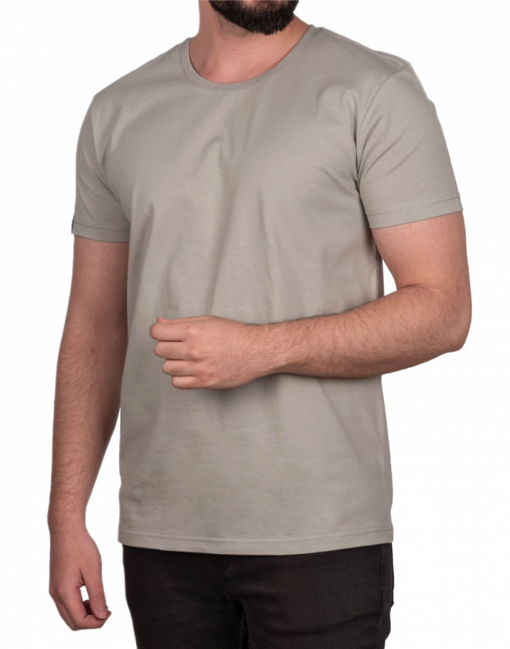 Baskılı Sıfır Yaka Premium Tişört Gri