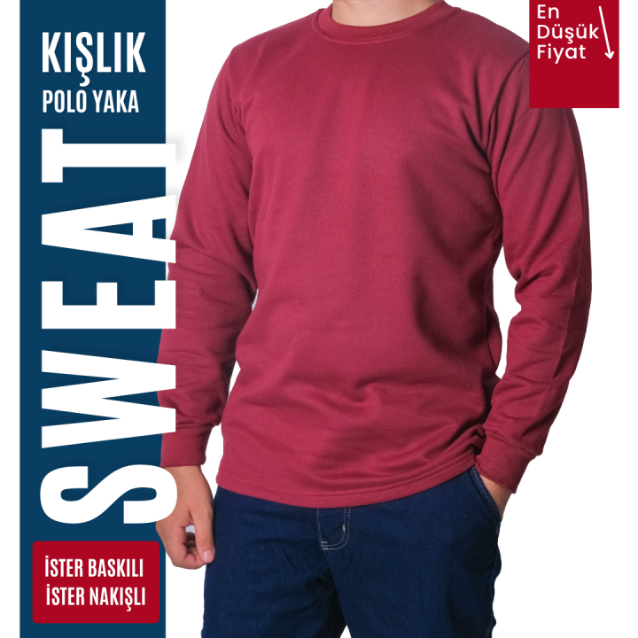 Baskılı Sıfır Yaka Sweat Bordo Baskılı Sıfır Yaka Sweat Bordo