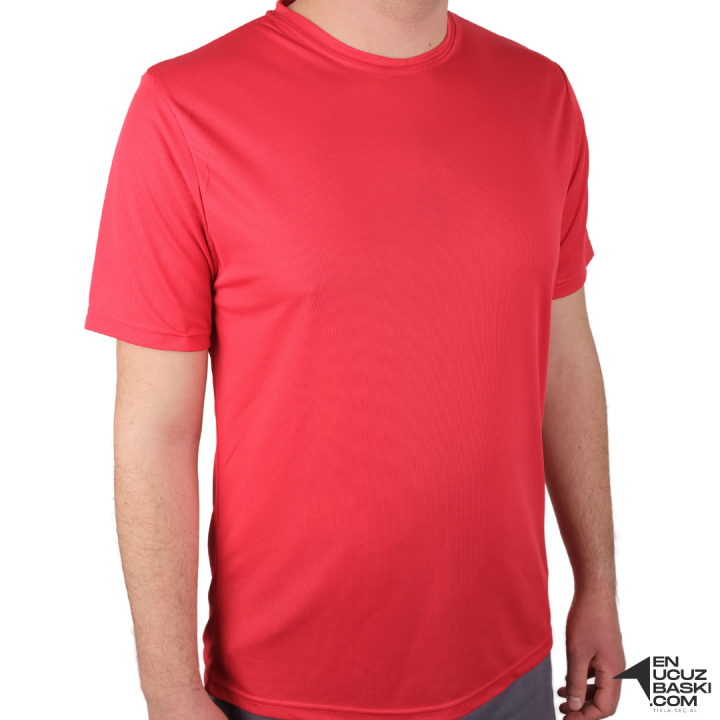 Baskılı Sıfır Yaka T-shirt Kırmızı - Dry Touch
