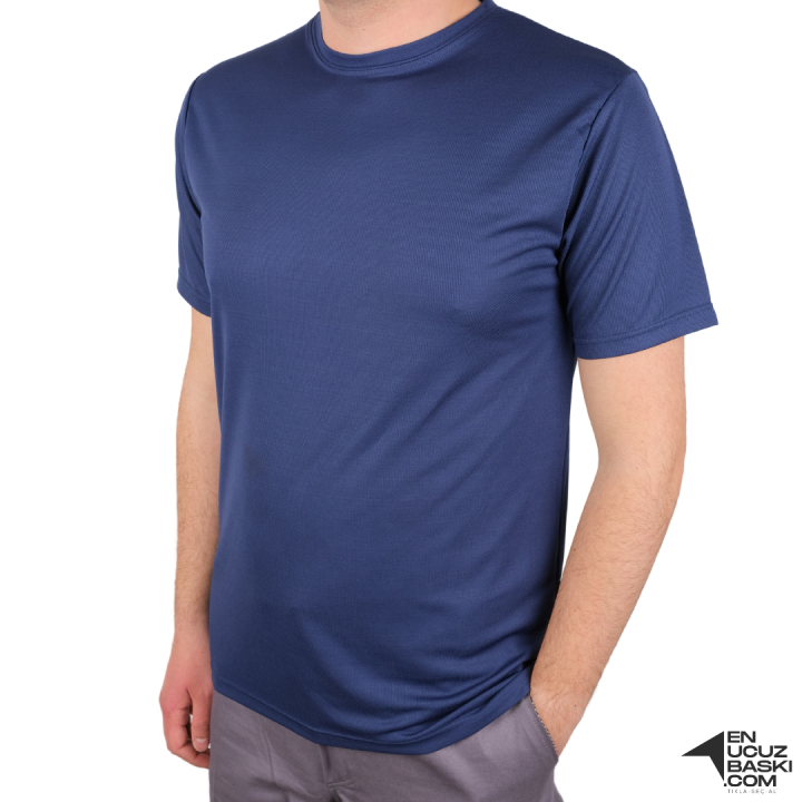 Baskılı Sıfır Yaka T-shirt Lacivert - Dry Touch