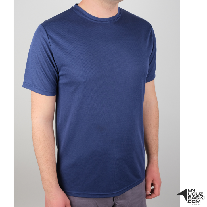 Baskılı Sıfır Yaka T-shirt Lacivert - Dry Touch