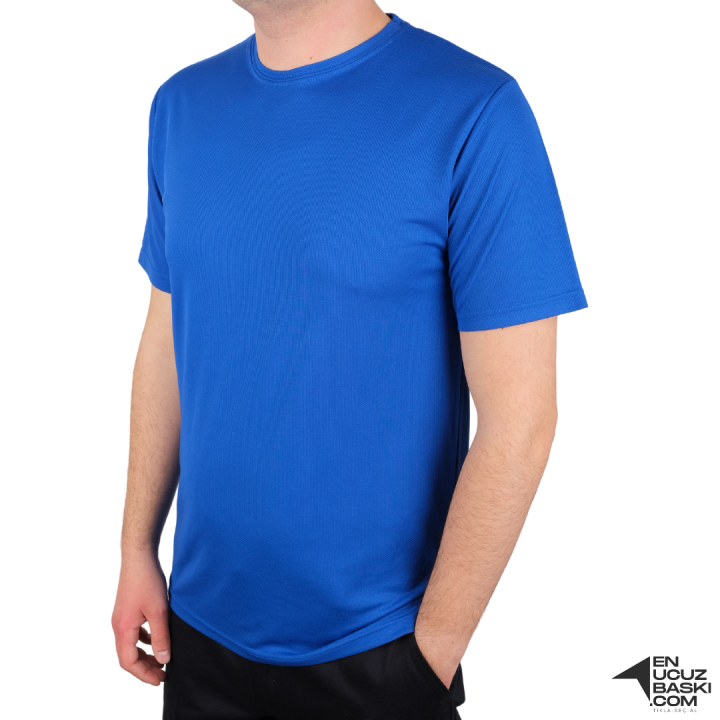 Baskılı Sıfır Yaka T-shirt Saks Mavi - Dry Touch
