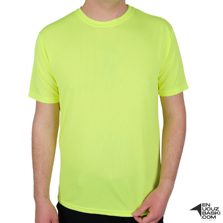 Baskılı Sıfır Yaka T-shirt Sarı - Dry Touch