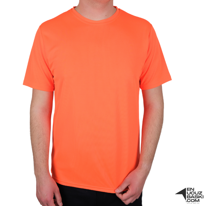 Baskılı Sıfır Yaka T-shirt Turuncu - Dry Touch