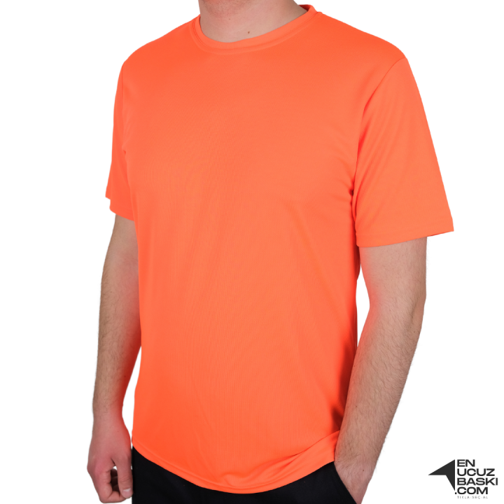 Baskılı Sıfır Yaka T-shirt Turuncu - Dry Touch