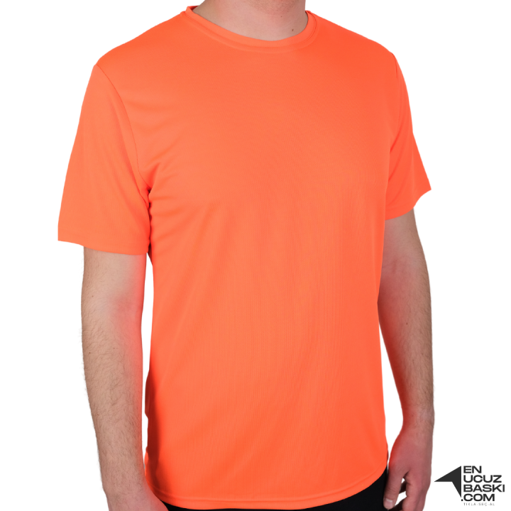 Baskılı Sıfır Yaka T-shirt Turuncu - Dry Touch