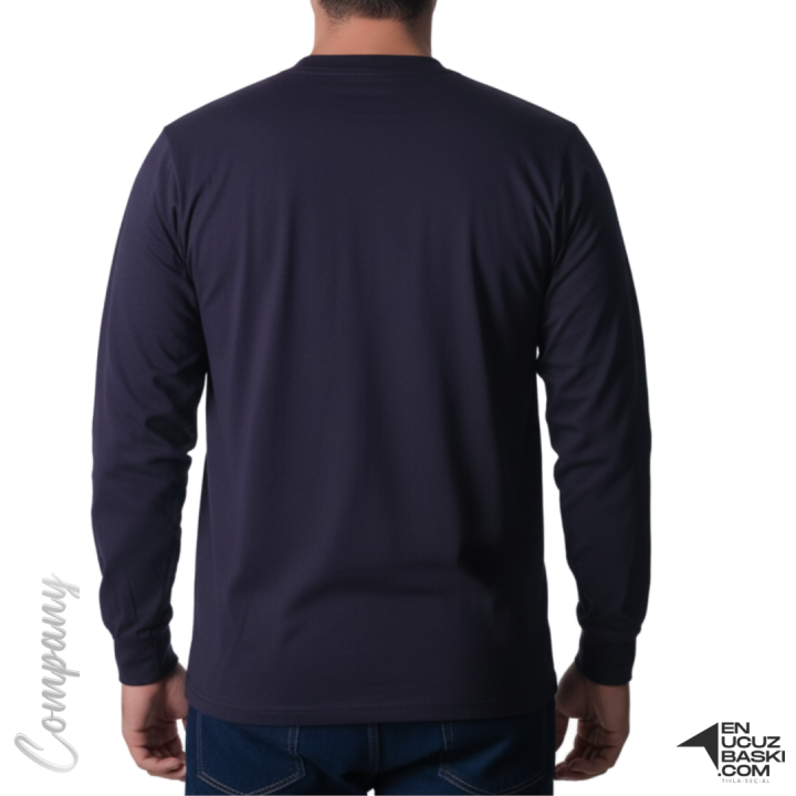 Baskılı Sıfır Yaka Uzun Kol T-shirt Siyah - Company