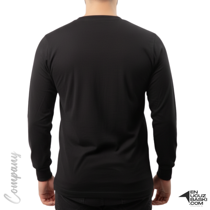 Baskılı Sıfır Yaka Uzun Kol T-shirt Siyah - Company