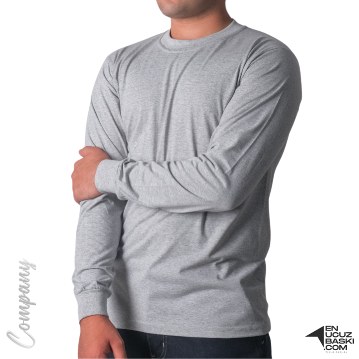 Baskılı Sıfır Yaka Uzun Kol T-shirt Siyah - Company