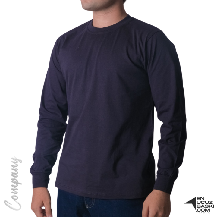 Baskılı Sıfır Yaka Uzun Kol T-shirt Siyah - Company