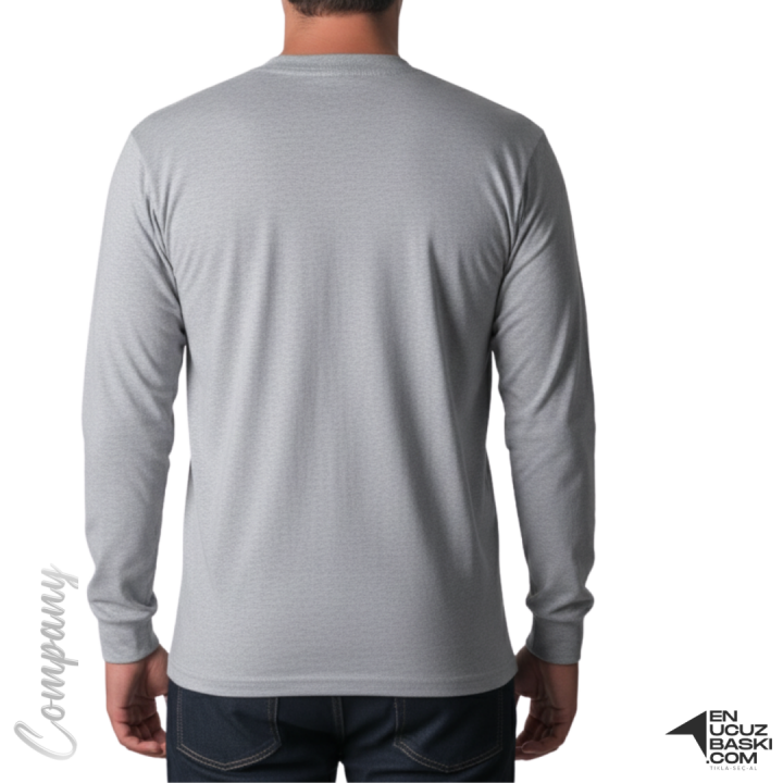 Baskılı Sıfır Yaka Uzun Kol T-shirt Siyah - Company