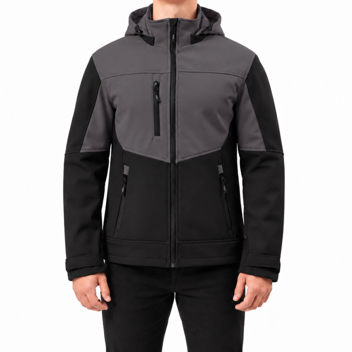 Baskılı Softshell Mont Kapşonlu / Gri Siyah -  İş Kıyafeti