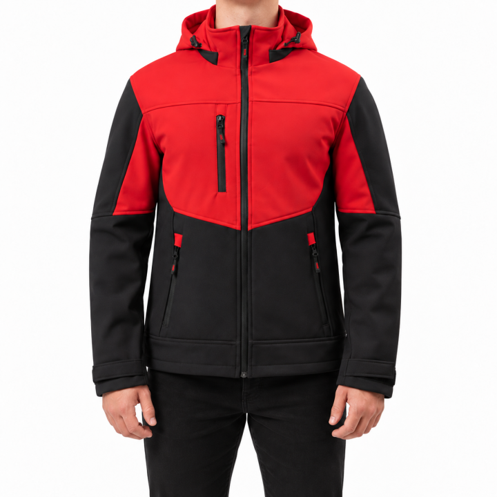 Baskılı Softshell Mont Kapşonlu / Kırmızı -  İş Kıyafeti