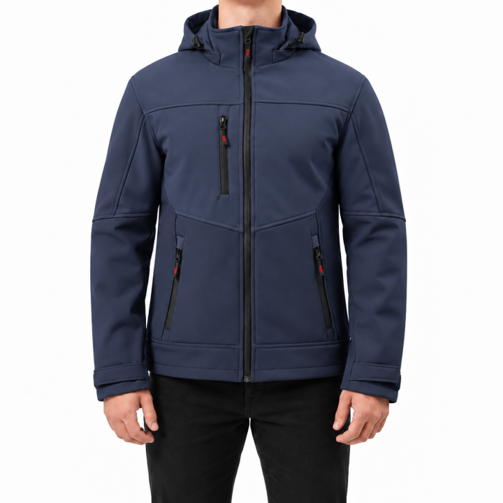 Baskılı Softshell Mont Kapşonlu / Lacivert -  İş Kıyafeti
