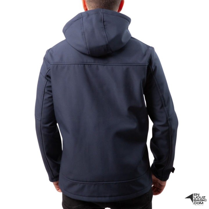 Baskılı Softshell Mont Kapşonlu / Lacivert -  İş Kıyafeti