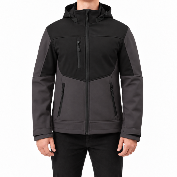 Baskılı Softshell Mont Kapşonlu / Siyah Gri -  İş Kıyafeti