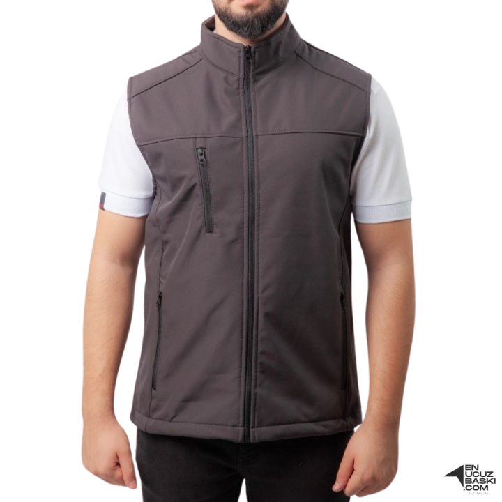 Baskılı Softshell Yelek / Gri - İş Kıyafeti