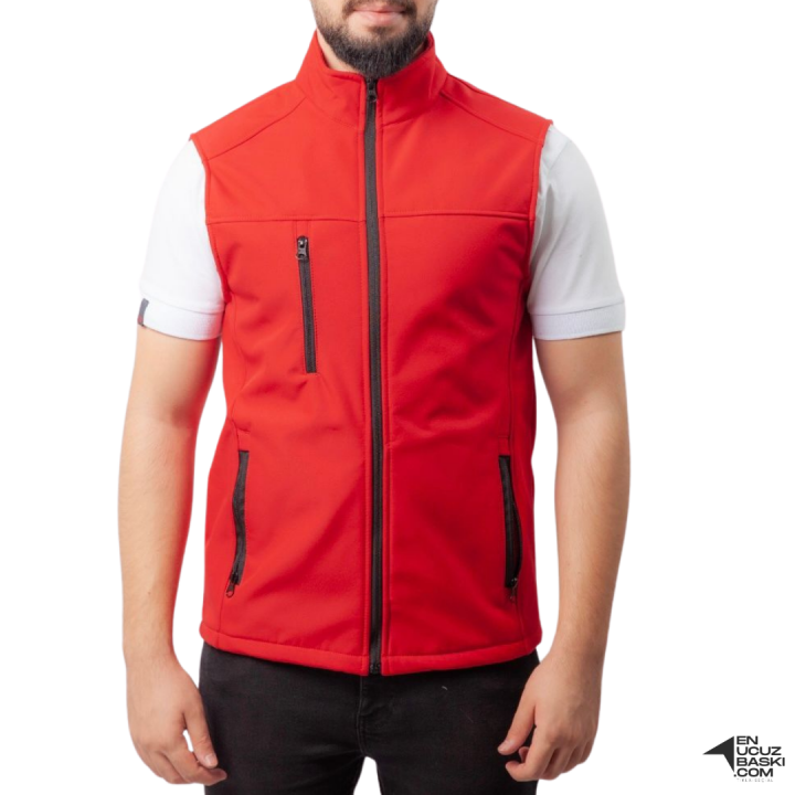Baskılı Softshell Yelek / Kırmızı - İş Kıyafeti