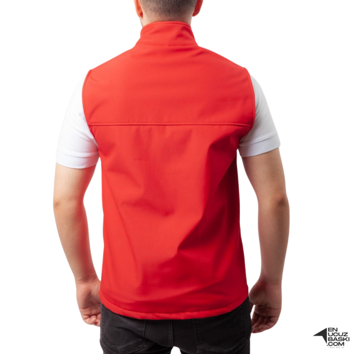 Baskılı Softshell Yelek / Kırmızı - İş Kıyafeti