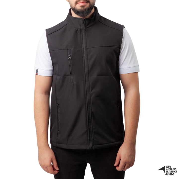 Baskılı Softshell Yelek / Siyah - İş Kıyafeti
