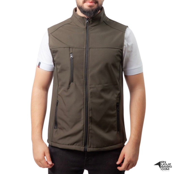 Baskılı Softshell Yelek / Yeşil - İş Kıyafeti