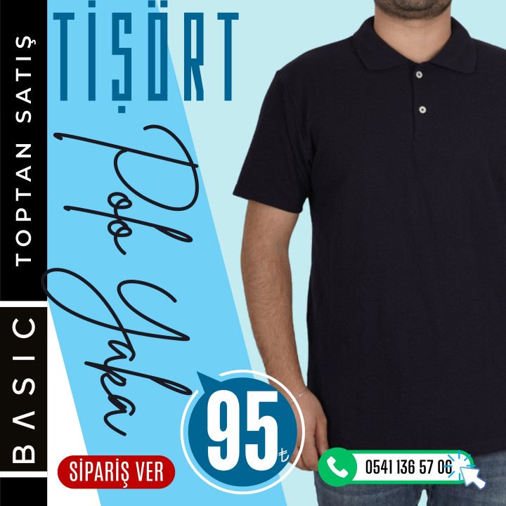 Baskılı Tişört - Polo Yaka - Siyah