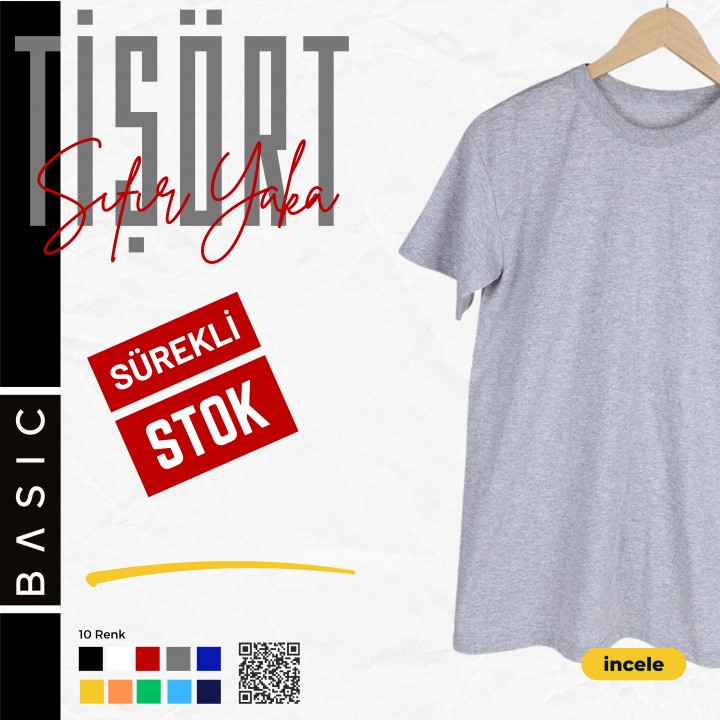 Baskılı Tişört Sıfır Yaka (gri)