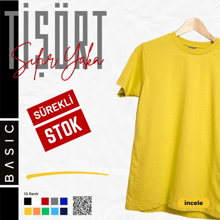 Baskılı Tişört Sıfır Yaka (sarı)