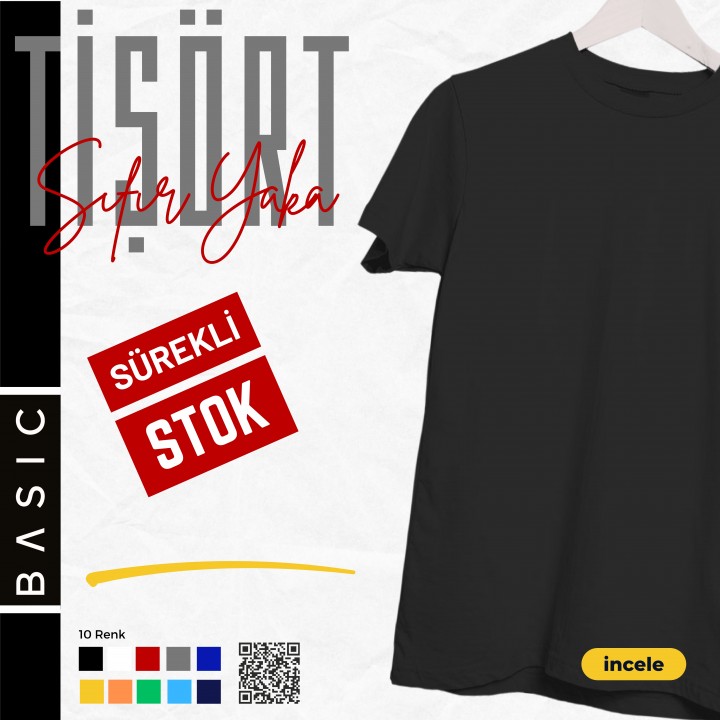 Baskılı Tişört Sıfır Yaka (siyah)
