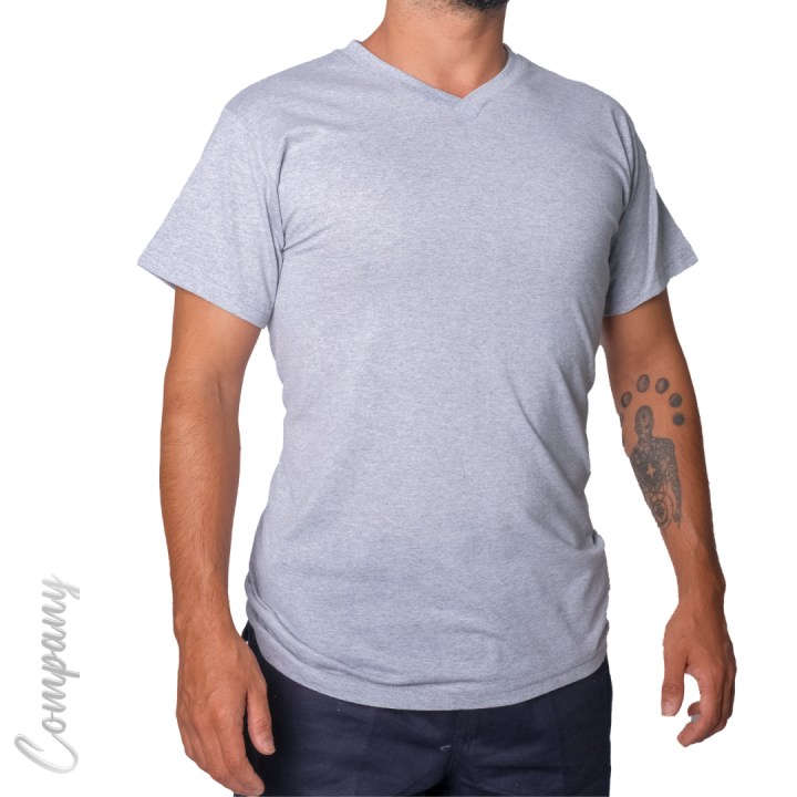 Baskılı V Yaka T-shirt Gri - Company Baskılı V Yaka T-shirt Gri - Company