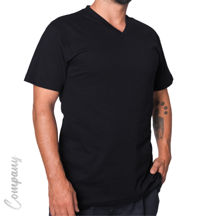 Baskılı V Yaka T-shirt Siyah - Company