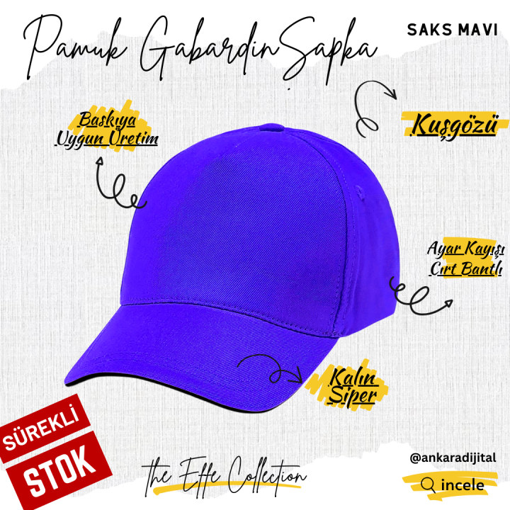 GABARDİN PAMUKLU ŞAPKA SAKS MAVİ