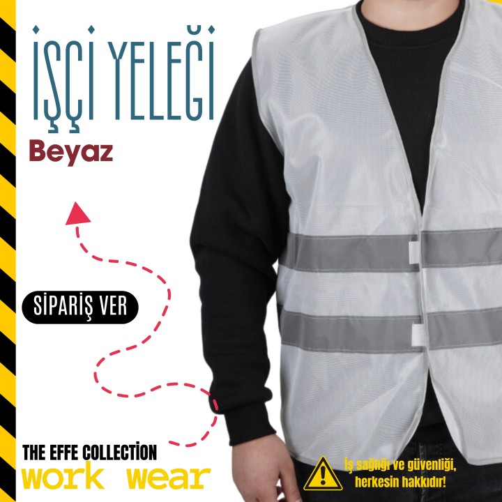 İkaz Yeleği İşçi Beyaz ( Logo Baskılı )