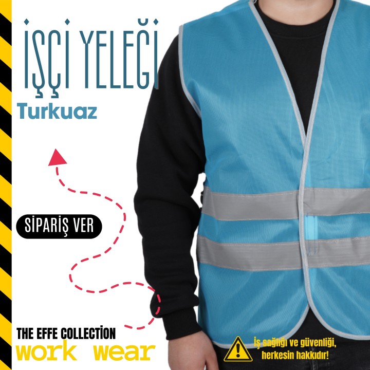 İkaz Yeleği Turkuaz  İş Güvenliği ( Logo Baskılı )